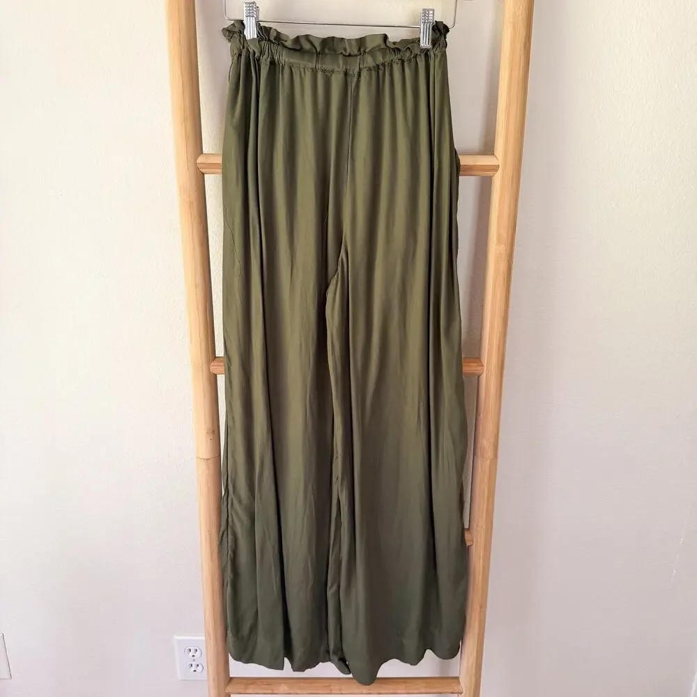 American Eagle Olive Green Wide Leg Cropped Pull On Pants XS